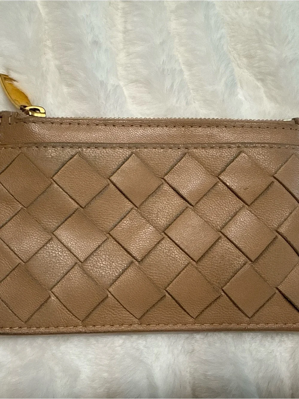 Bottega Veneta Woven Leather Key Cles Card Case - Tan